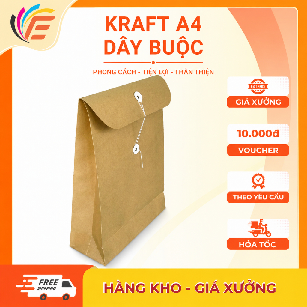Túi lưu trữ Phong bì giấy Kraft UTENEW A4 có dây buộc màu nâu cổ điển cao cấp