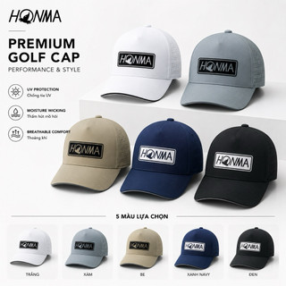 Mũ golf honma 2 màu đen trắng vải golf co dãn thấm hút mồ hôi
