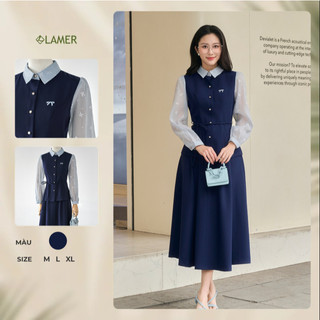 Áo Kiểu Nữ Sơ Mi Công Sở LAMER FASHION Phối Tay Voan Nơ Eo, Chân Váy Công Sở Chun Sau L61H26Q004 L62L26Q003