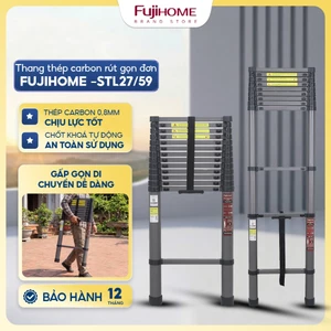 Thang rút đơn thép Carbon cao 2.7M - 5.9M FUJIHOME Nhập Khẩu, thang rút chữ I khoá chốt chân chống trơn trượt an toàn