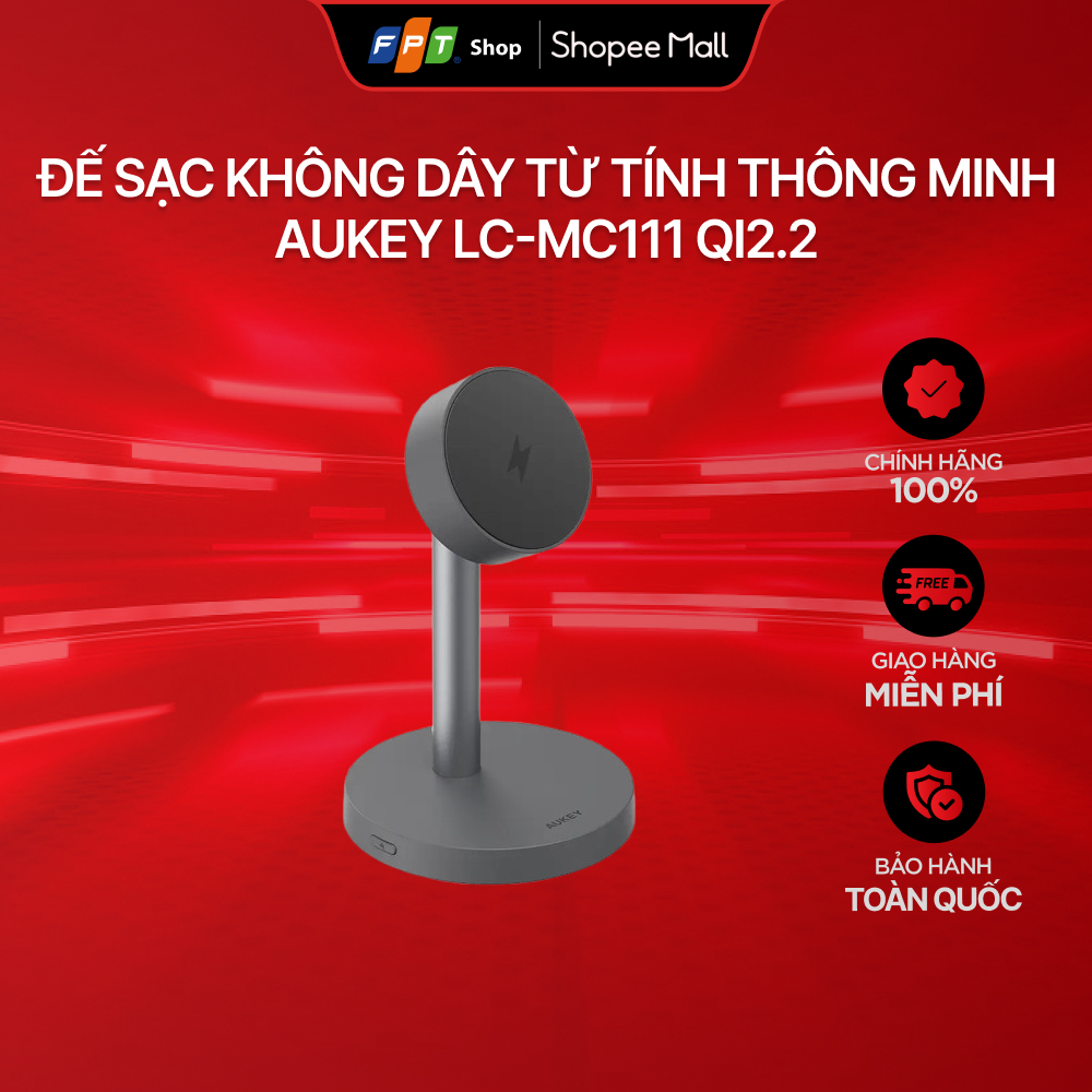 Đế sạc không dây từ tính thông minh Aukey LC-MC111 Qi2.2