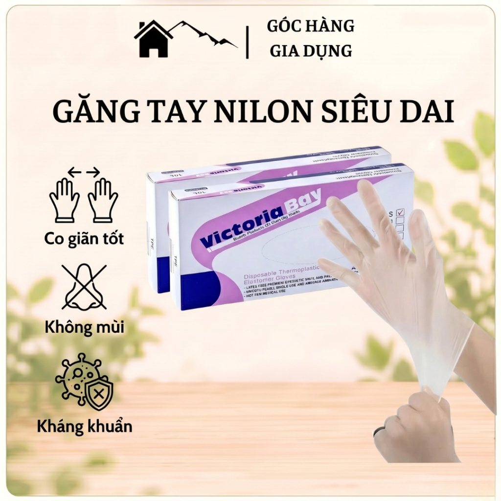 [Đơn 85k Nhận Quà] Hộp 100 găng tay nấu ăn siêu dai Victoria Bay găng tay làm bếp chất liệu TPE không mùi chống nhăn