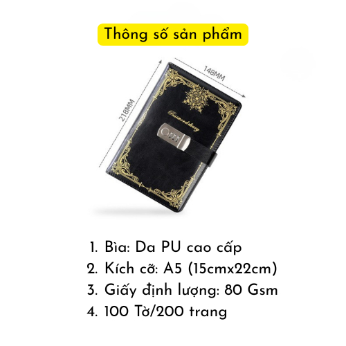 Sổ Mật Khẩu Nhật Ký, Sổ Có Khóa Mật Khẩu 200 Trang Giấy Dày 80 Gsm, Sổ Nhật ký Có Mật Khẩu Vintage
