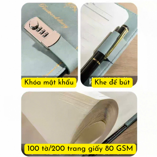 Sổ Mật Khẩu Nhật Ký, Sổ Có Khóa Mật Khẩu 200 Trang Giấy Dày 80 Gsm, Sổ Nhật ký Có Mật Khẩu Vintage