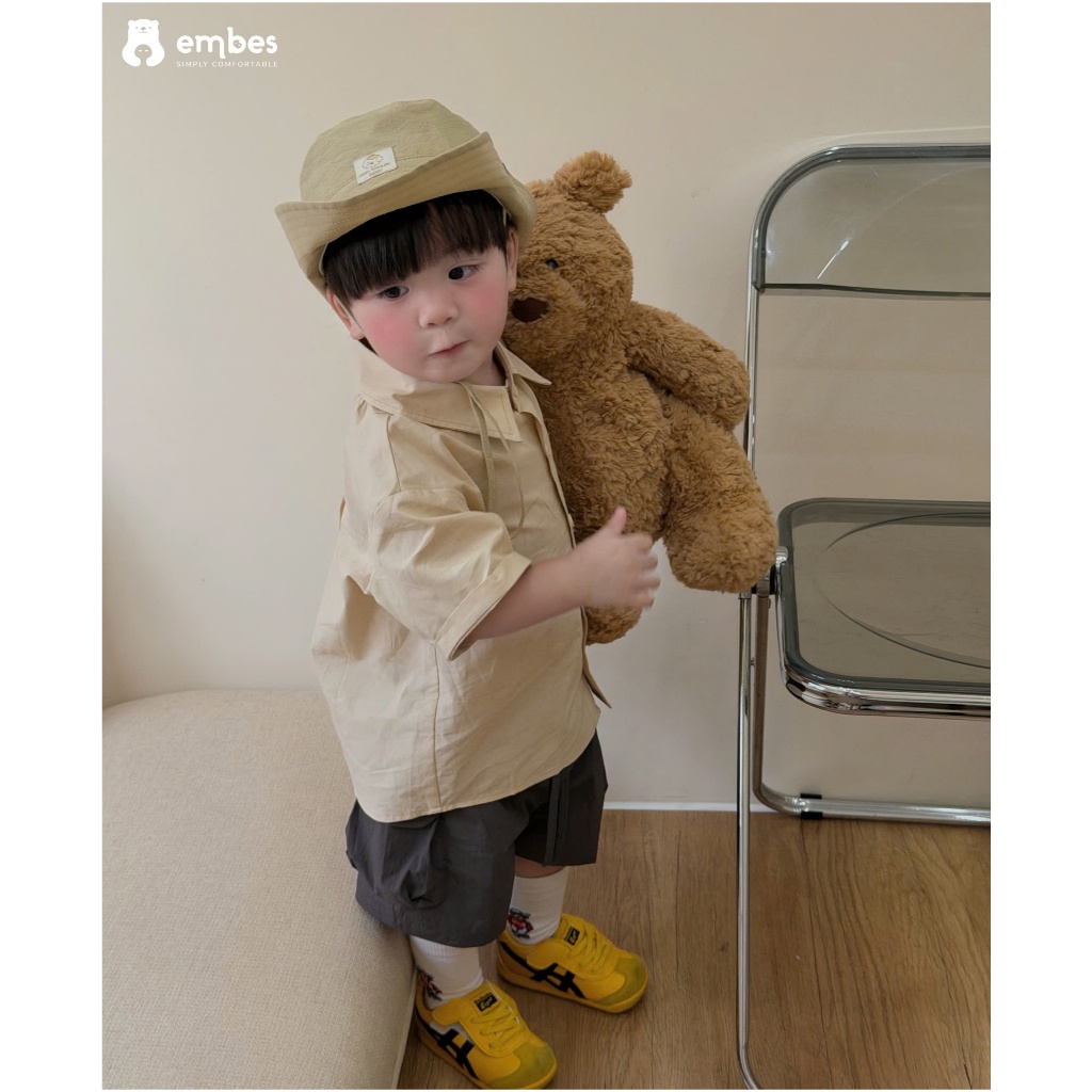 Quần Đùi Cho Bé Embes, Quần Cộc Chất Vải Gió Phối Túi Hộp Cho Bé Trai Bé Gái Size Từ 8-18Kg