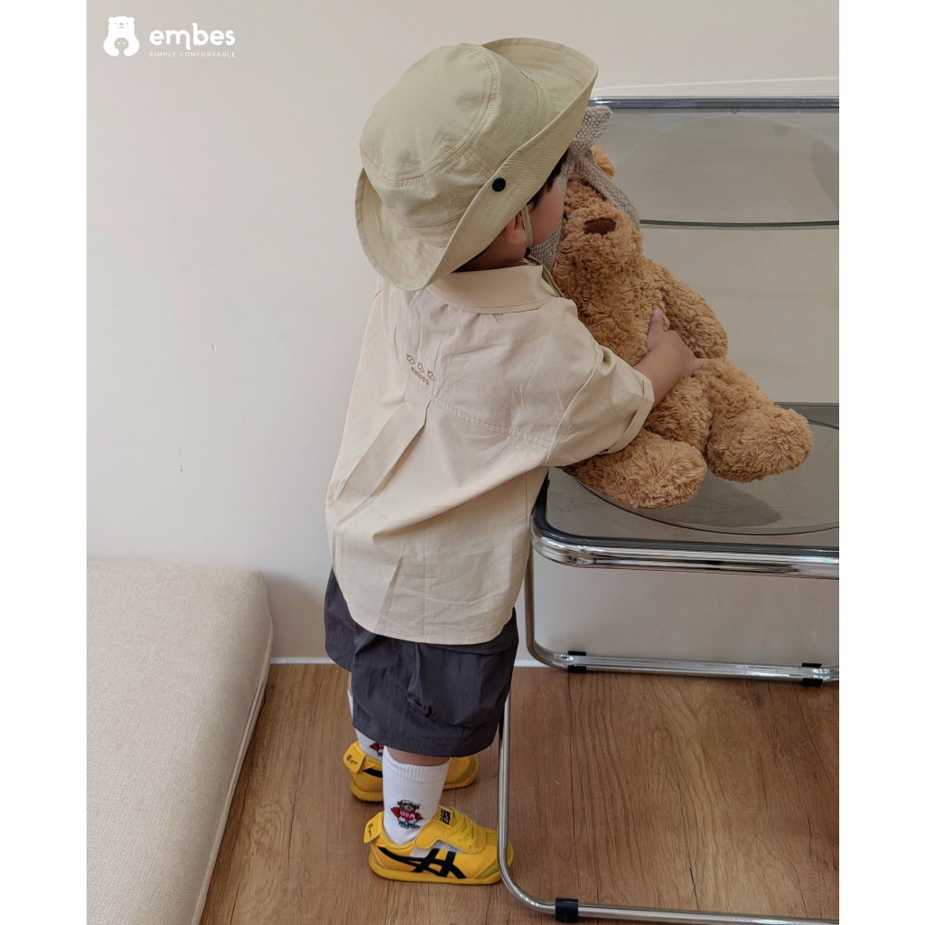 Quần Đùi Cho Bé Embes, Quần Cộc Chất Vải Gió Phối Túi Hộp Cho Bé Trai Bé Gái Size Từ 8-18Kg