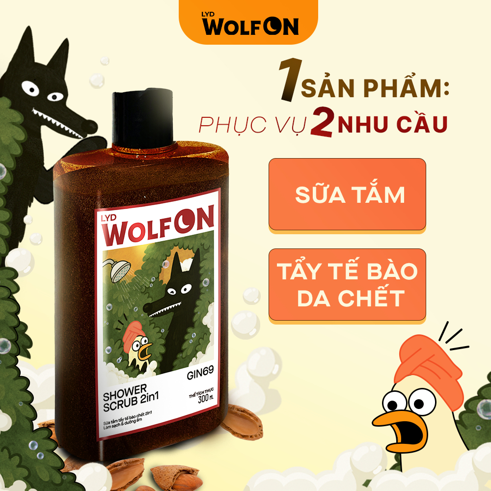 Sữa Tắm Nam Giới 2IN1 Tẩy Tế Bào Chết LYD Wolf ON Shower Scrub Gin69, Hương Nước Hoa, Sạch Sâu 330gr