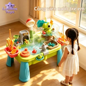 Bàn Chơi Nước Khủng Long Đa Năng Tại Nhà | Vòi Điện + Trượt Nước + Đánh Cá Cho Bé Chơi An Toàn