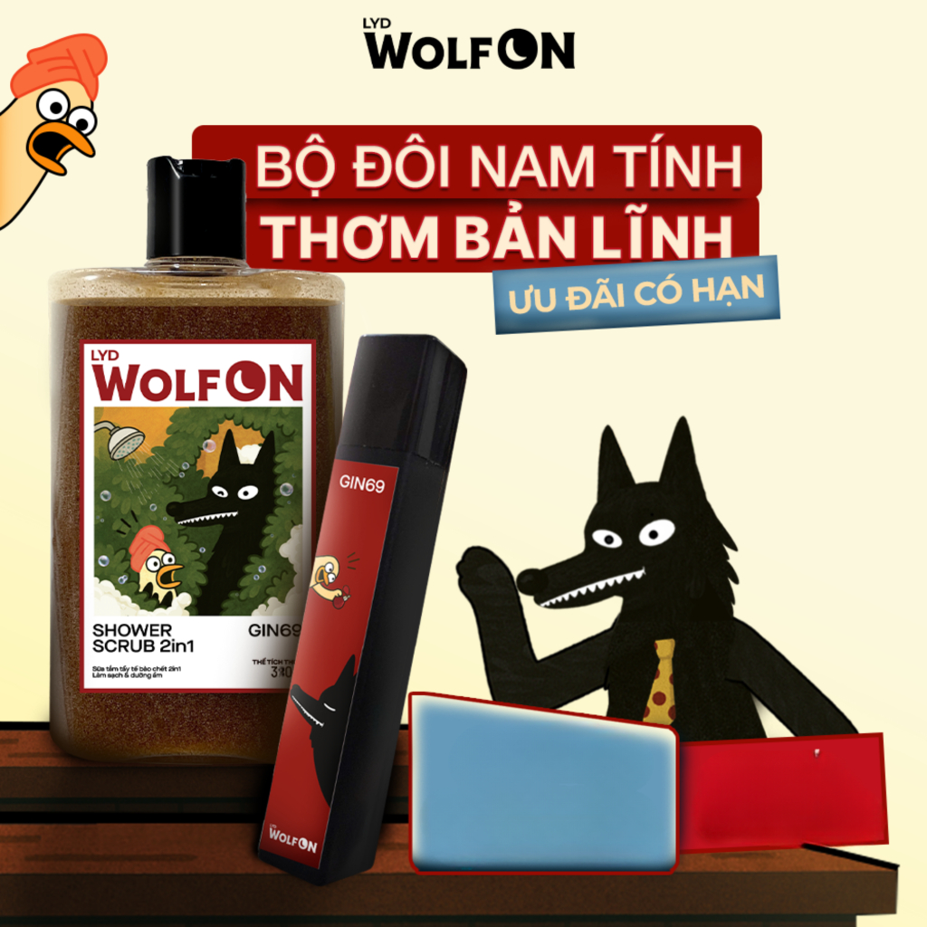 Sữa Tắm Nam Giới 2IN1 Tẩy Tế Bào Chết LYD Wolf ON Shower Scrub Gin69, Hương Nước Hoa, Sạch Sâu 330gr