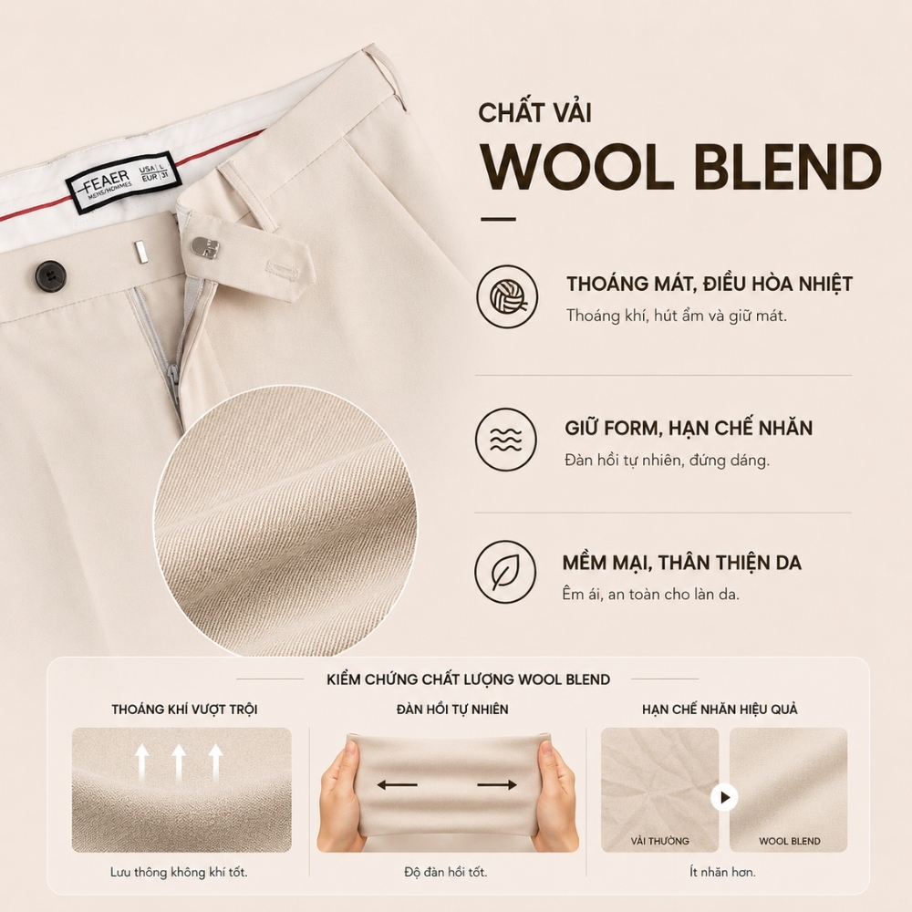 Quần tây SMART DAILY nam form đứng hack dáng, chất vải Wool mềm mịn ít nhăn, quần công sở lịch lãm dễ phối đi làm - FEAE