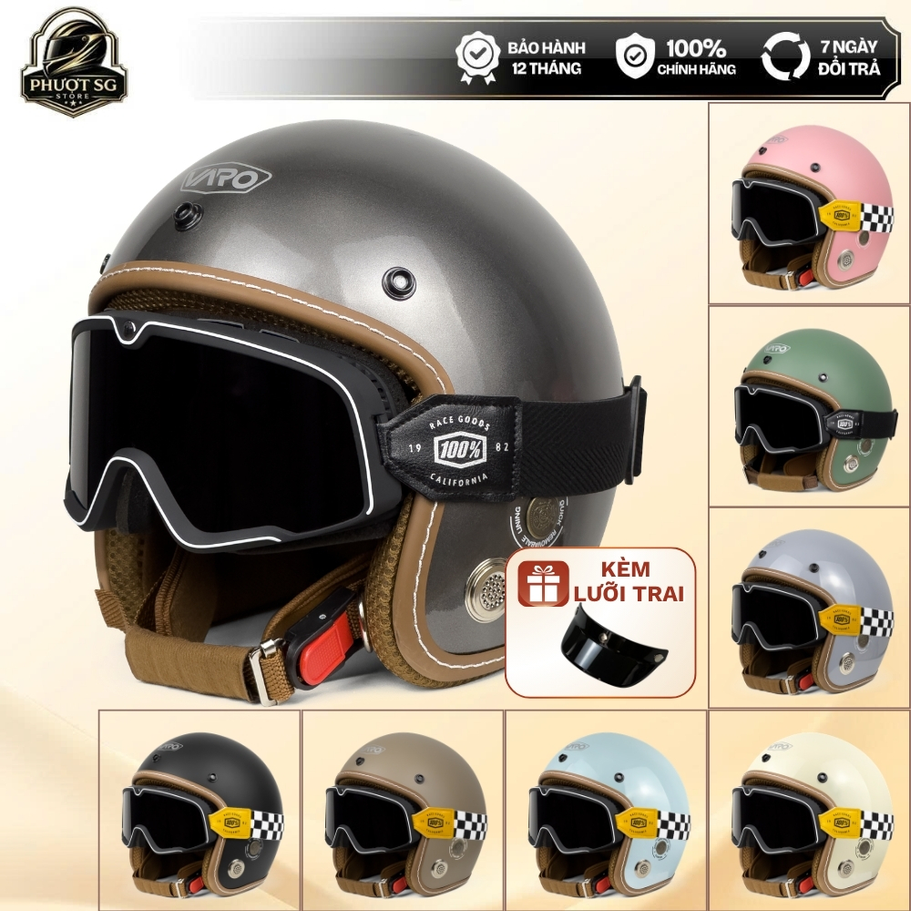 Mũ Bảo Hiểm 3/4 Classic Viền Chỉ Freesize Chính Hãng VaroHelmet - Tặng Kèm Lưỡi Trai