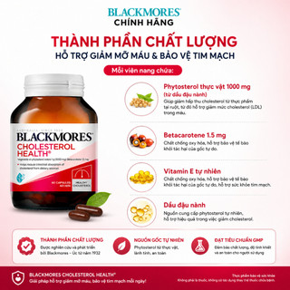 Viên uống giảm mỡ máu ngăn ngừa triệu chứng tim mạch Blackmores Cholesterol Health lọ 60 viên