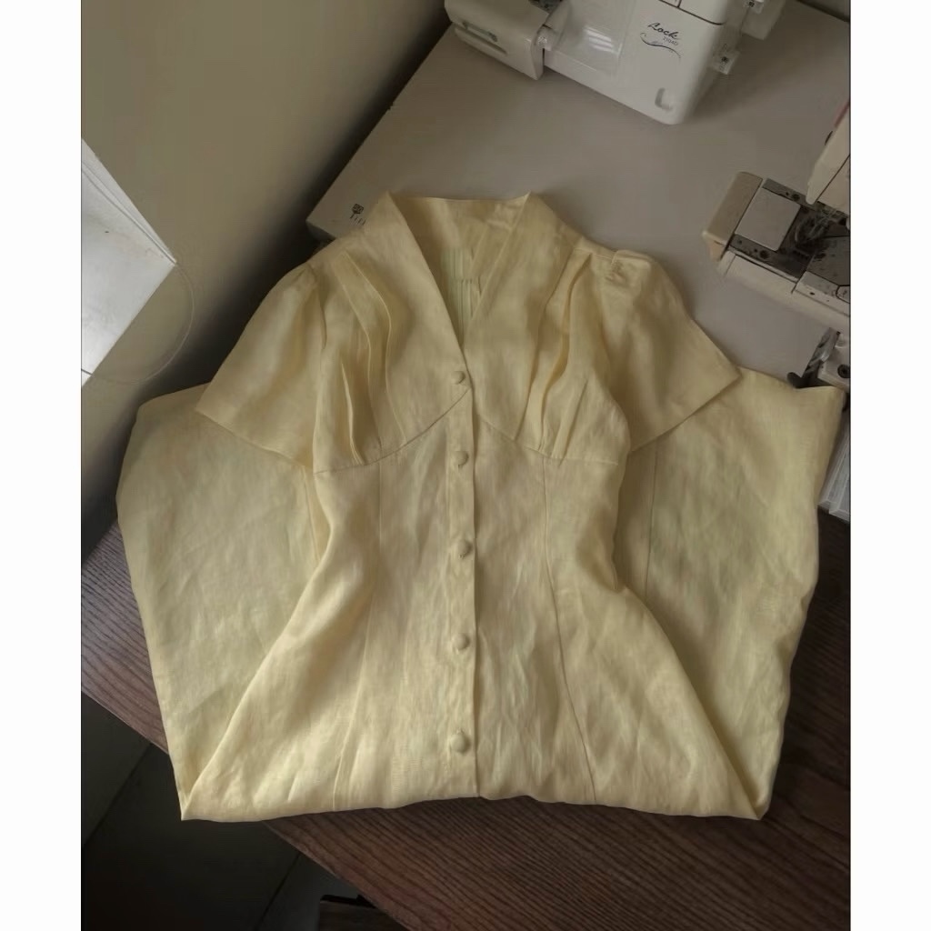 𝗛𝗶𝗺  - Đầm Linen cúc bọc thắt eo sau