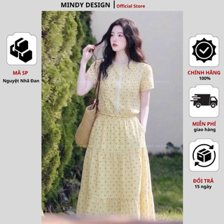 Diệp Hạ Châu - Set áo ngắn tay, chân váy xòe sang trọng thấm hút mồ hôi - Thiết kế cao cấp Mindy Design