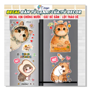 Decal Dán Trang Trí Tủ Lạnh Cửa Tủ Phòng Ngủ Máy Giặt Hình Mèo Dễ Thương - Sticker Chống Nước Lột Dán Tiện Lợi Bền Đẹp