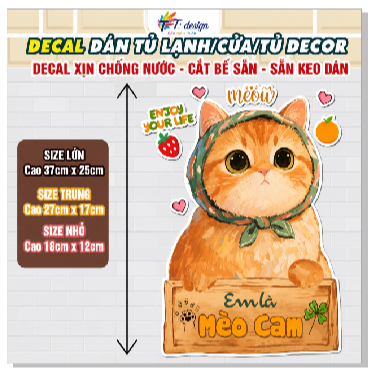 Decal Dán Trang Trí Tủ Lạnh Cửa Tủ Phòng Ngủ Máy Giặt Hình Mèo Dễ Thương - Sticker Chống Nước Lột Dán Tiện Lợi Bền Đẹp