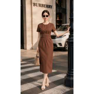 VT250323 – Đầm Công Sở Cao Cấp Nhún Eo, Váy Body Midi Ôm Dáng Bút Chì Tôn Vóc