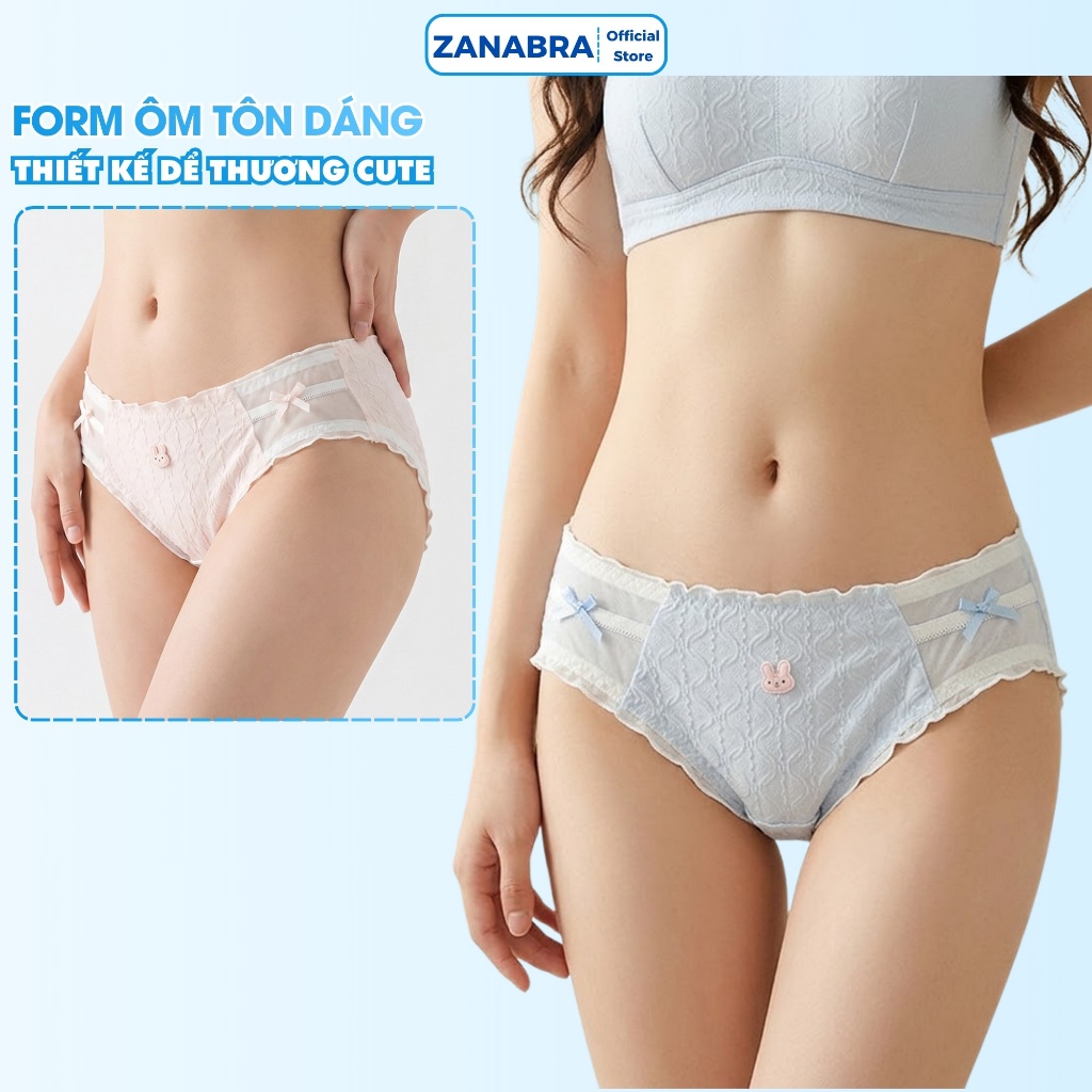 Combo 5 Quần lót cotton viền ren lượn sóng - Set 5 Quần chip họa tiết thỏ đáng yêu ZANABRA L2861