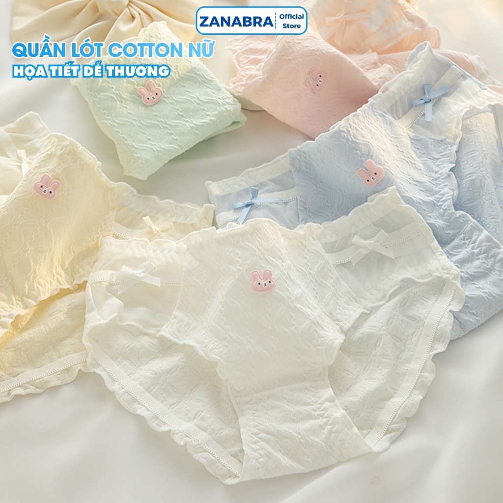 Combo 5 Quần lót cotton viền ren lượn sóng - Set 5 Quần chip họa tiết thỏ đáng yêu ZANABRA L2861