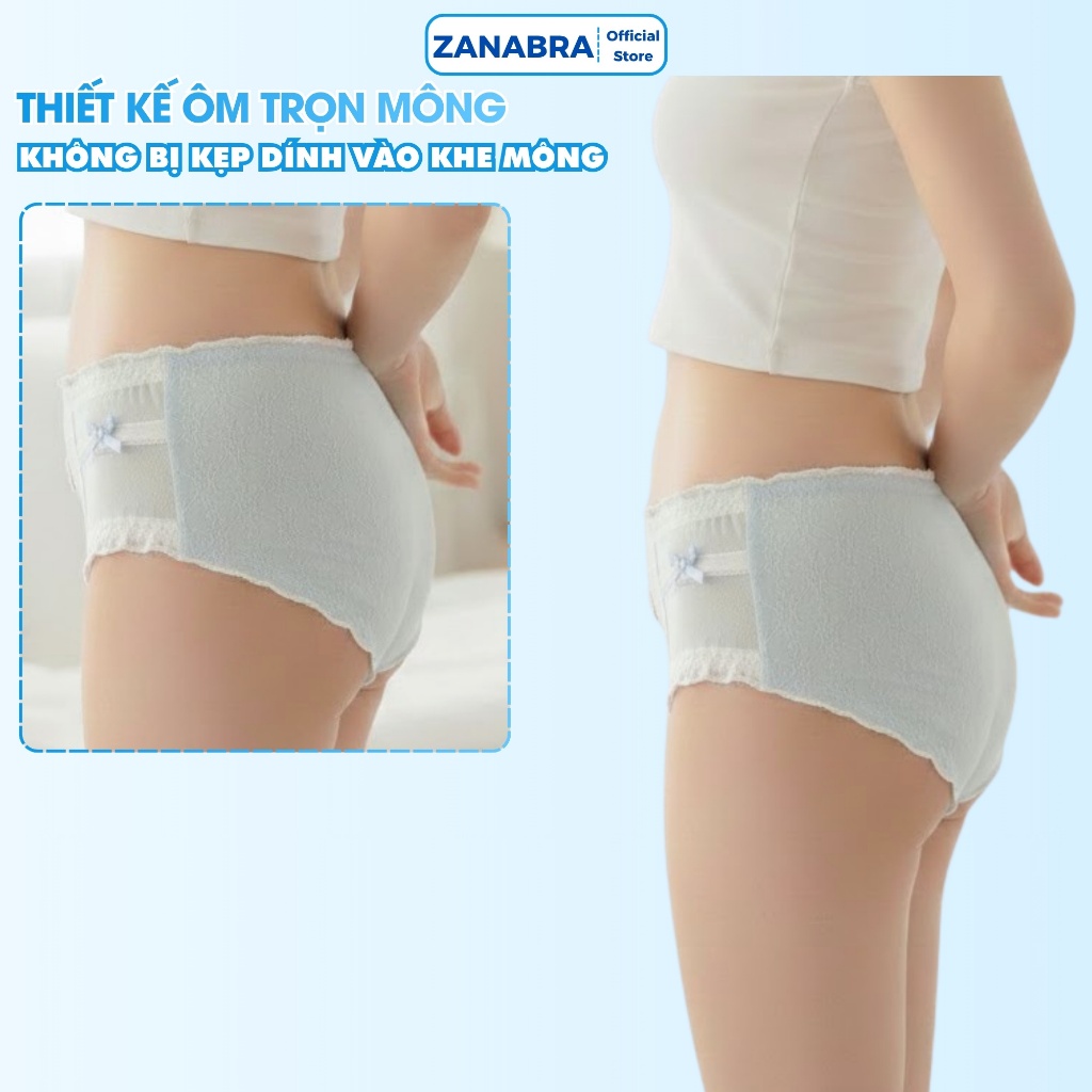 Combo 5 Quần lót cotton viền ren lượn sóng - Set 5 Quần chip họa tiết thỏ đáng yêu ZANABRA L2861