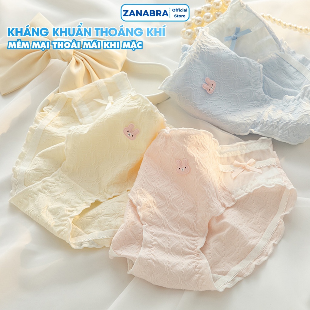 Combo 5 Quần lót cotton viền ren lượn sóng - Set 5 Quần chip họa tiết thỏ đáng yêu ZANABRA L2861