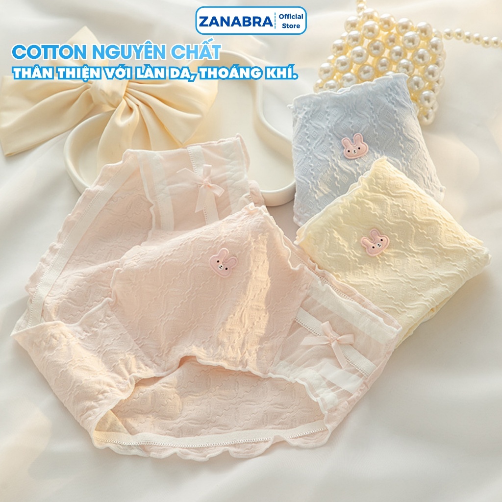 Combo 5 Quần lót cotton viền ren lượn sóng - Set 5 Quần chip họa tiết thỏ đáng yêu ZANABRA L2861