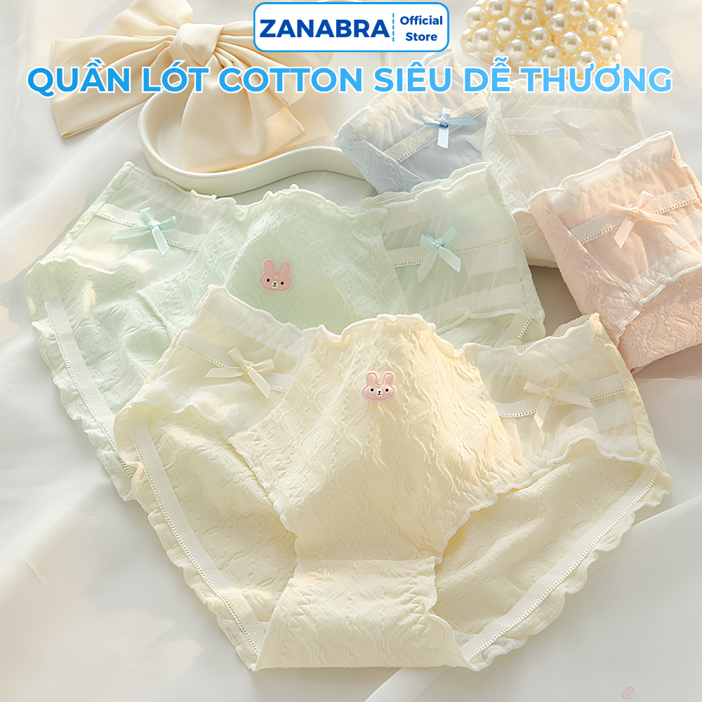Combo 5 Quần lót cotton viền ren lượn sóng - Set 5 Quần chip họa tiết thỏ đáng yêu ZANABRA L2861