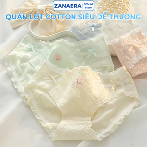 Combo 5 Quần lót cotton viền ren lượn sóng - Set 5 Quần chip họa tiết thỏ đáng yêu ZANABRA L2861