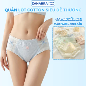 Quần lót nữ viền ren lượn sóng, họa tiết thỏ đáng yêu, chất cotton kháng khuẩn cạp vừa ZANABRA L2861