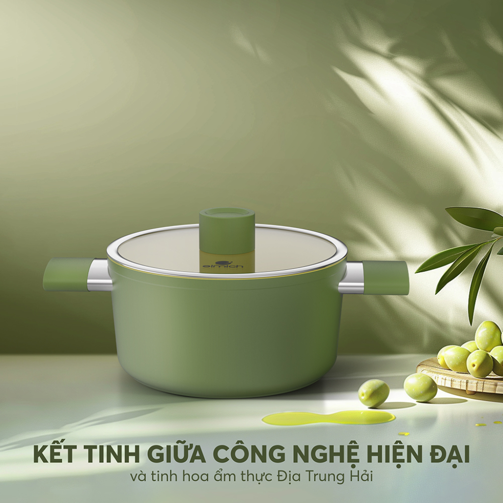 Bộ Nồi Chống Dính Ceramic Elmich Olive Cao Cấp | An Toàn Sức Khỏe, Dùng Bếp Từ, Elmich Chính Hãng