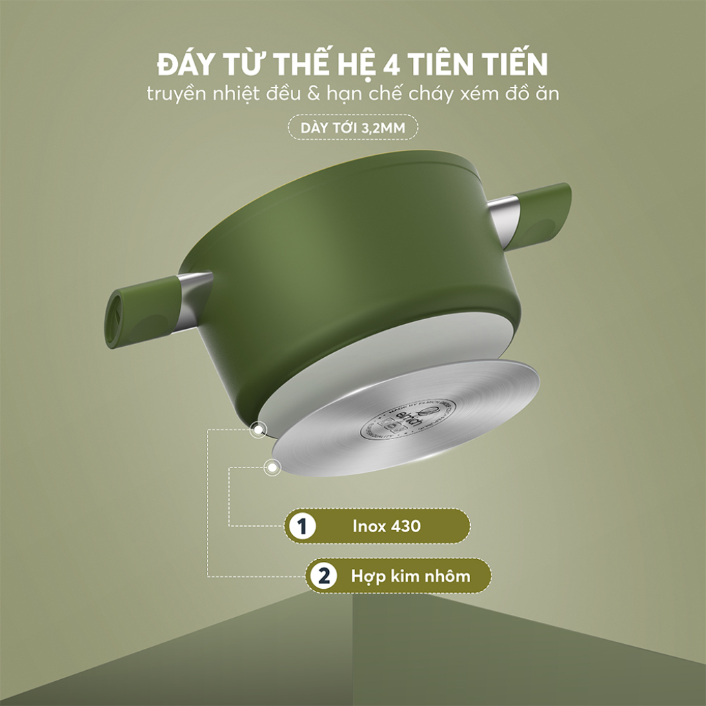 Bộ Nồi Chống Dính Ceramic Elmich Olive Cao Cấp | An Toàn Sức Khỏe, Dùng Bếp Từ, Elmich Chính Hãng