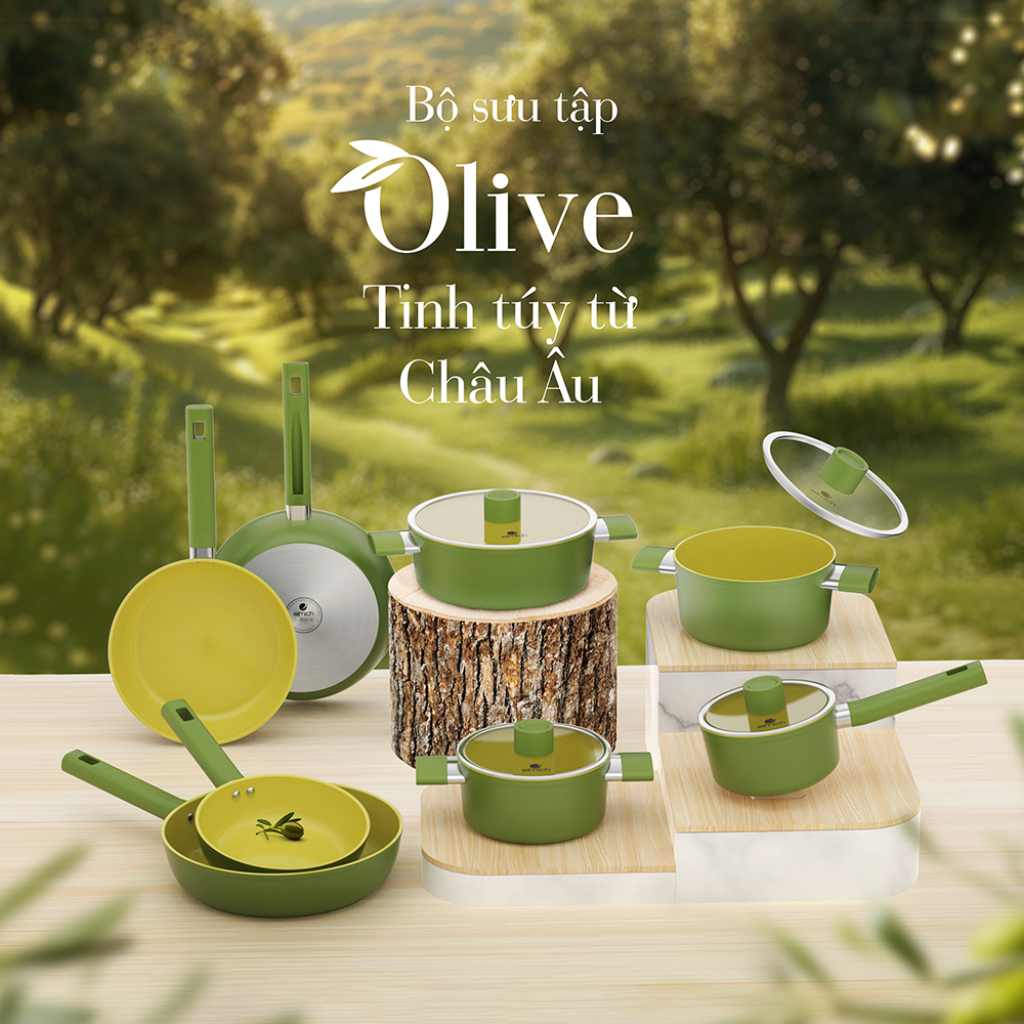 Bộ Nồi Chống Dính Ceramic Elmich Olive Cao Cấp | An Toàn Sức Khỏe, Dùng Bếp Từ, Elmich Chính Hãng