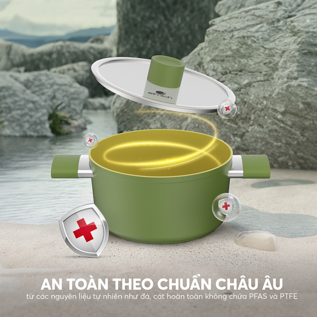 Bộ Nồi Chống Dính Ceramic Elmich Olive Cao Cấp | An Toàn Sức Khỏe, Dùng Bếp Từ, Elmich Chính Hãng