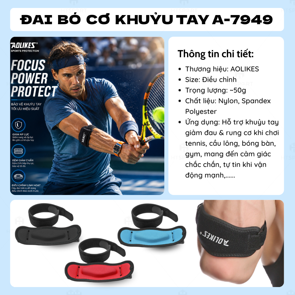 Đai Bó Cơ Bảo Vệ Khuỷu Tay Aolikes A-7949, Băng Quấn Tránh Chấn Thương Thể Thao Tennis Tập Gym