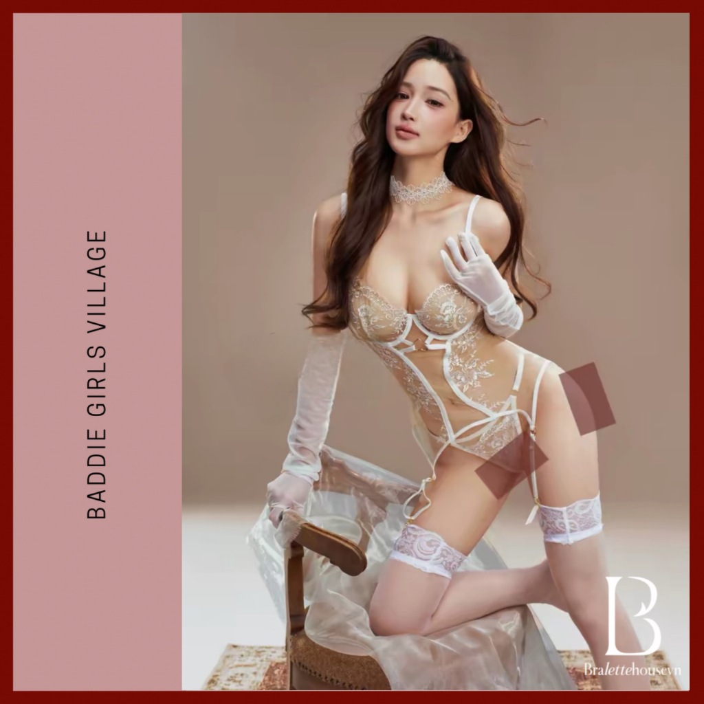 [CÓ SẴN - HOẢ TỐC] 𝘉𝘳𝘢𝘭𝘦𝘵𝘵𝘦𝘩𝘰𝘶𝘴𝘦𝘷𝘯 Bộ đồ dáng corset Wavo Set có gọng phối khoen tim lưới ren nổi xuyên thấu