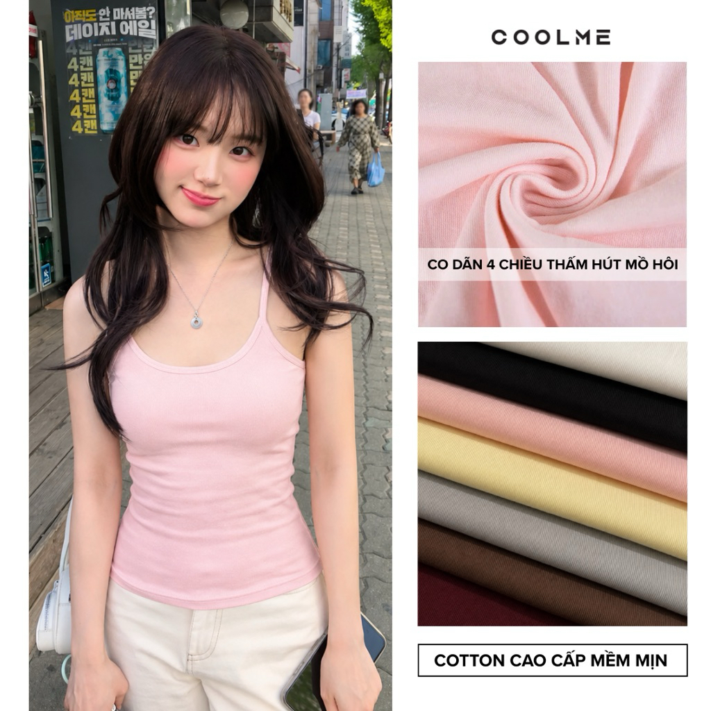 Combo áo hai dây nữ ôm body bra tanktop chất cotton zip mịn co giãn tốt mặc hè thể thao Coolme- G07