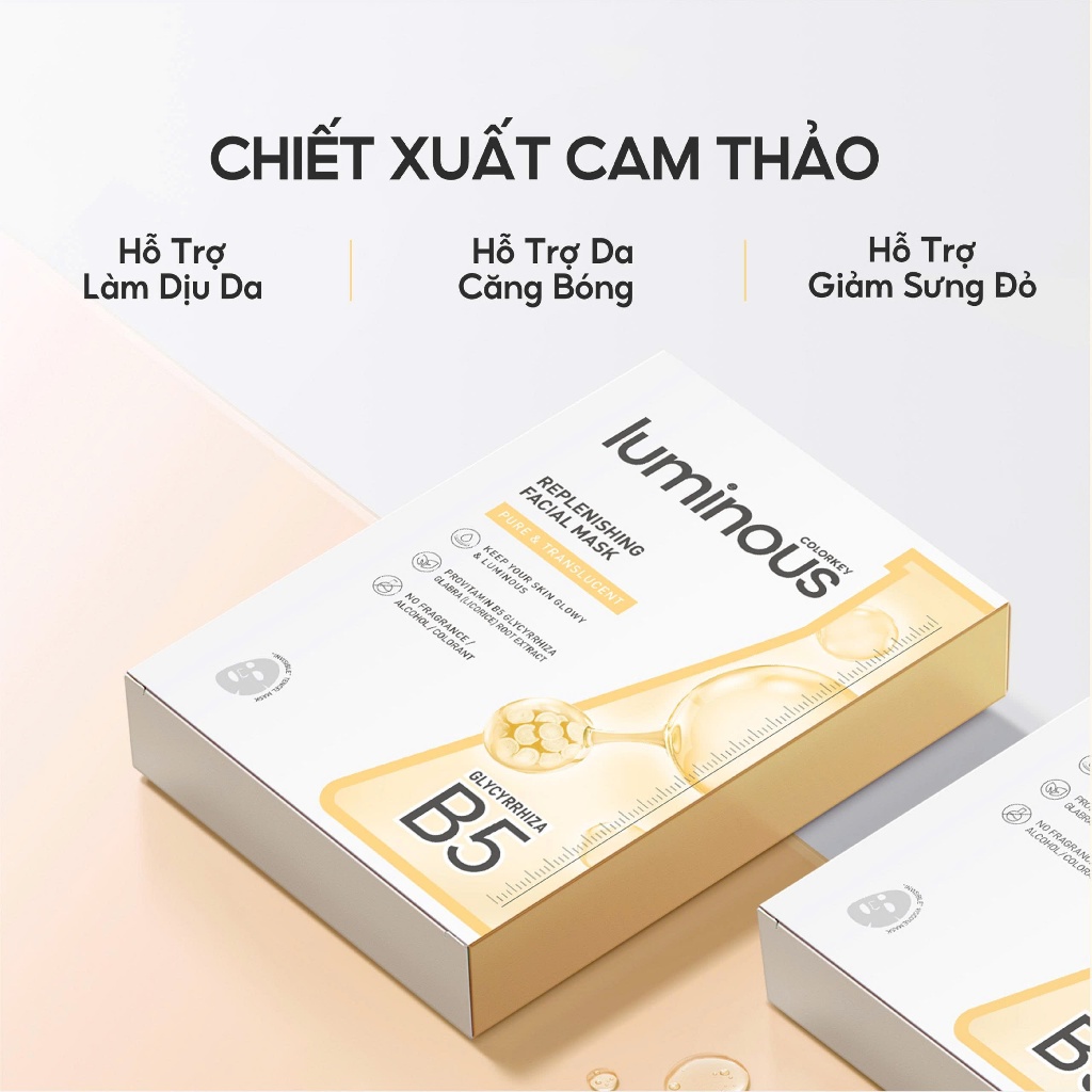 Mặt Nạ Giấy COLORKEY LUMINOUS | COMBO 3 HỘP| Tinh Chất Vitamin B5 Cấp Ẩm Cho Da Mịn Màng 25ml x 30 miếng