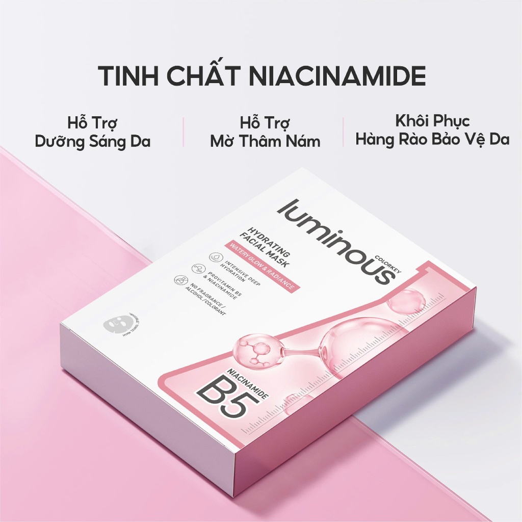 Mặt Nạ Giấy COLORKEY LUMINOUS | COMBO 3 HỘP| Tinh Chất Vitamin B5 Cấp Ẩm Cho Da Mịn Màng 25ml x 30 miếng