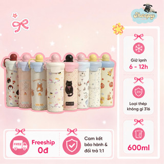 Bình Nước Giữ Nhiệt Hoạt Hình Dễ Thương 600ml | Bình Nước Inox 316 Cute Mang Đi Học Đi Làm