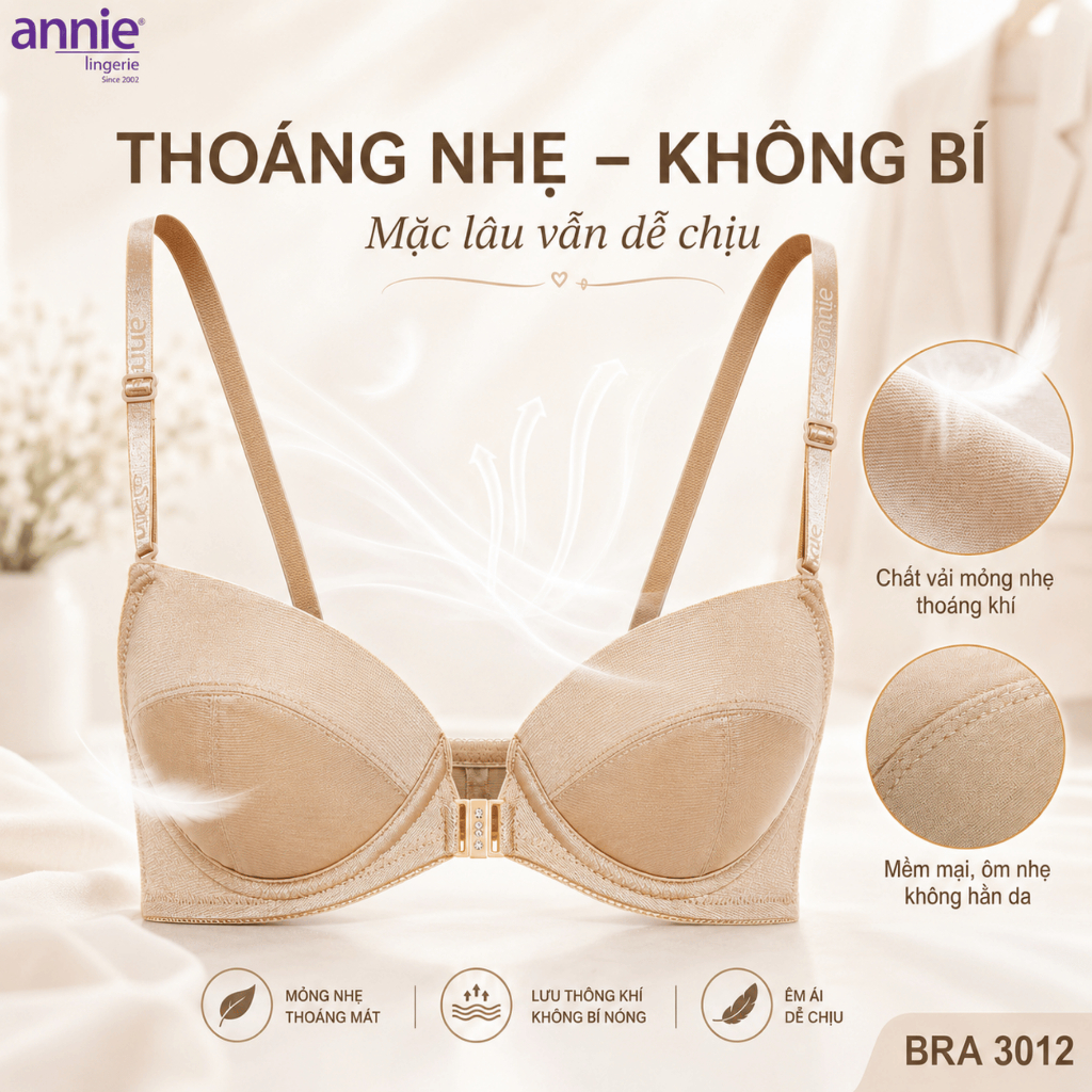 Áo Lót Áo Ngực Nữ annie Cài Trước Nâng Ngực Tự Nhiên Mút Mỏng 1.5cm Gom Quả Tạo Khe Tự Nhiên BRA3012