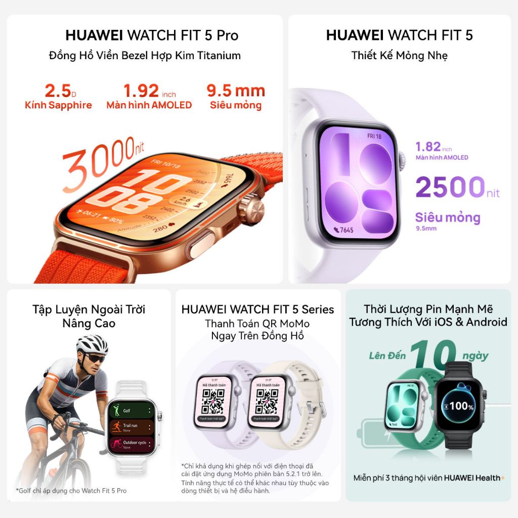 [Phiên Bản PRO] Đồng Hồ Thông Minh HUAWEI WATCH FIT 5 PRO | Titanium & Kính Sapphire 2.5D| Nghiên Cứu Nguy Cơ Tiểu Đường