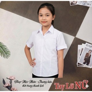 Aó Sơ Mi Trắng Bé Gái Người  Lớn Cọc Tay Dài Tay Tay Lỡ Đi Học Đi Làm SIZE 18-85kg Vải Kate Loại Nhất Chất Lượng Cao Cấp