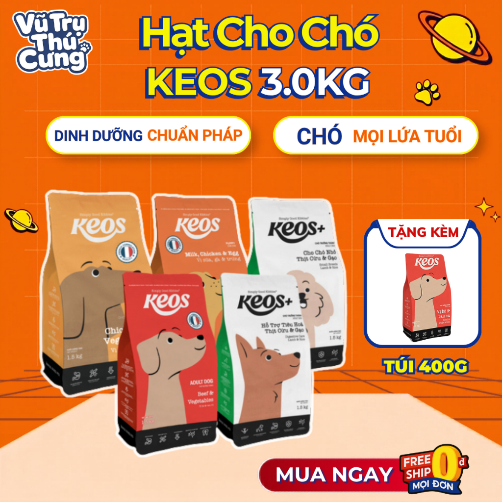(3Kg Tặng 400g) Hạt Cho Chó Mọi Độ Tuổi Keos Giàu Dinh Dưỡng