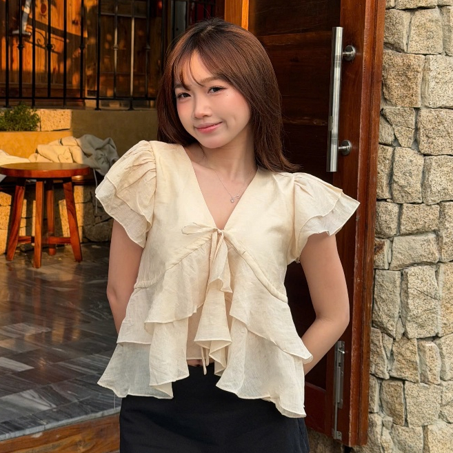 Áo Babydoll Kiểu Nữ Nhiều Tầng Bồng Xoè Đuôi Cá Cổ V Mùa Hè Kimee - KA836