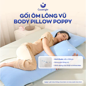 Ruột Gối Ôm Bông Gòn Goodnight Poppy 45x120cm - Lõi Gối Ôm Dài Màu Trắng Êm Ái