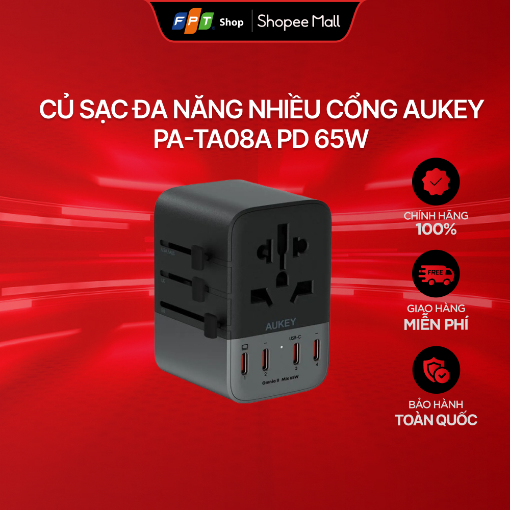 Củ sạc đa năng nhiều cổng Aukey PA-TA08A PD 65W
