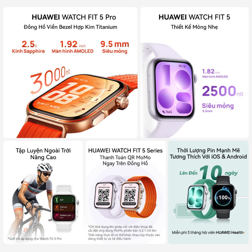 Đồng Hồ Thông Minh HUAWEI WATCH FIT 5 Series |Titanium & Kính Sapphire 2.5D| Nghiên Cứu Nguy Cơ Tiểu Đường| Mini-Workout