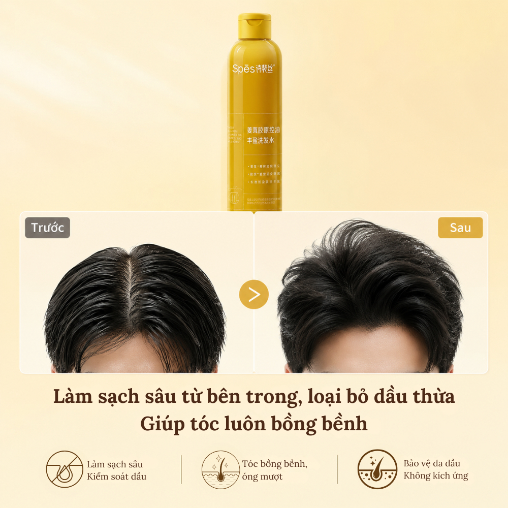 Dầu gội mini chiết xuất gừng & collagen SPES 200ml | Kiềm dầu - Làm phồng tóc - Nhỏ gọn
