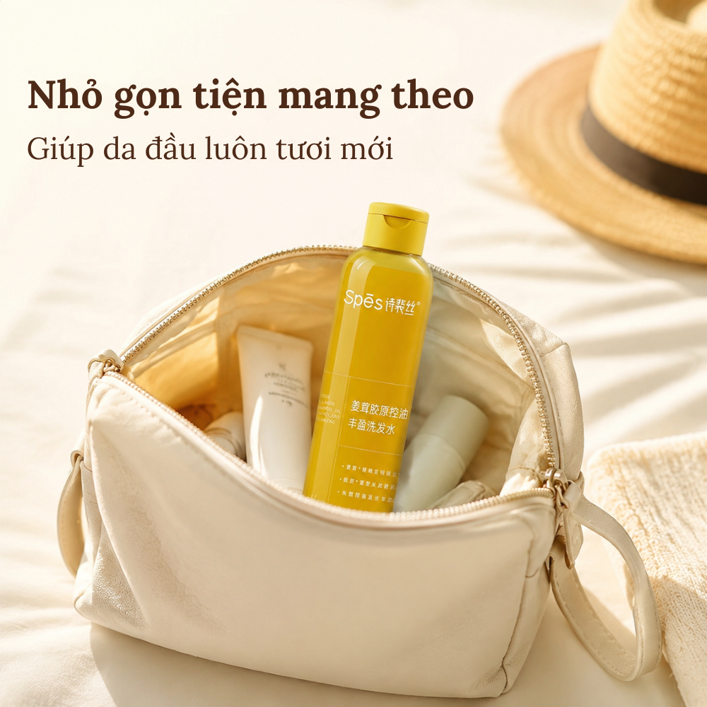 Dầu gội mini chiết xuất gừng & collagen SPES 200ml | Kiềm dầu - Làm phồng tóc - Nhỏ gọn