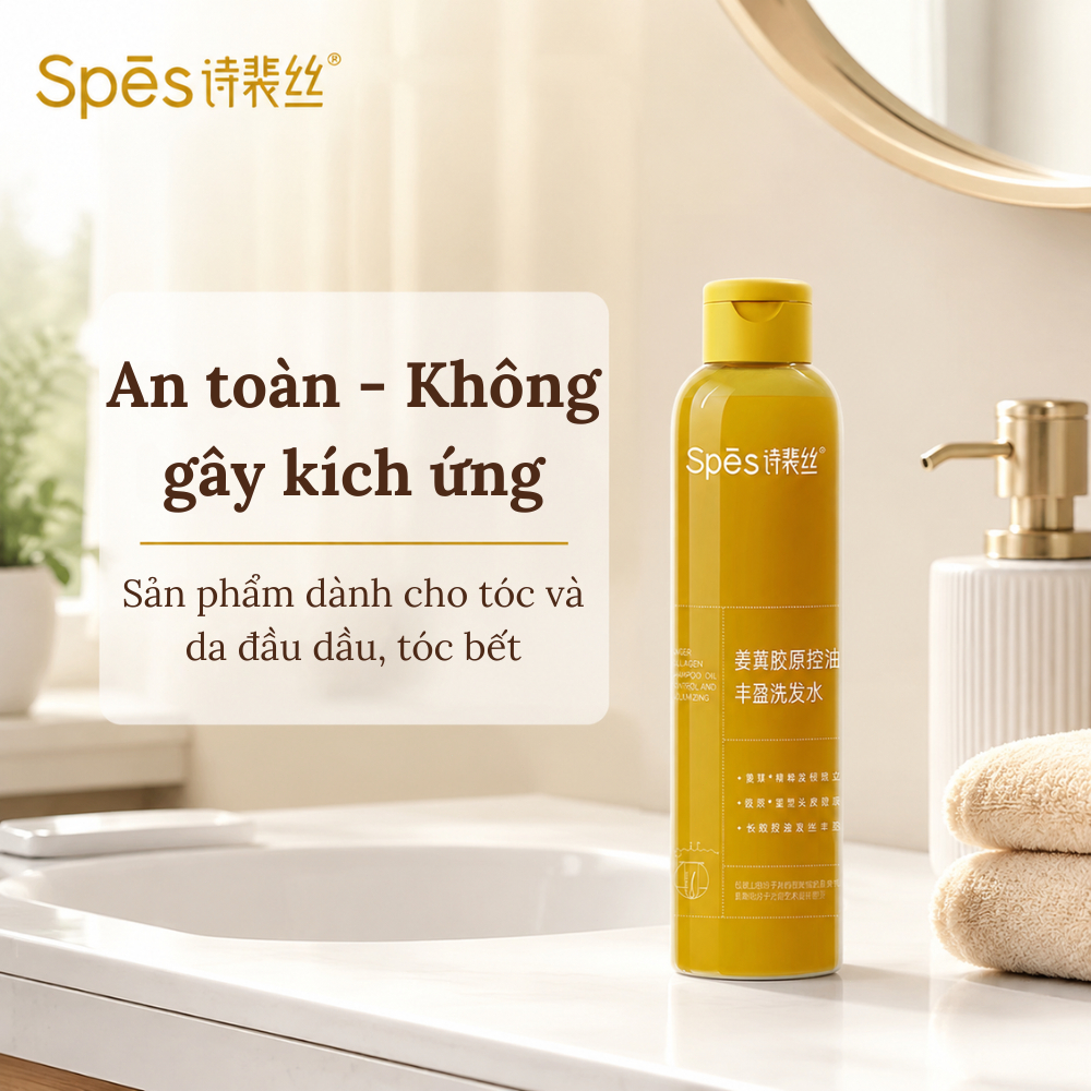 Dầu gội mini chiết xuất gừng & collagen SPES 200ml | Kiềm dầu - Làm phồng tóc - Nhỏ gọn